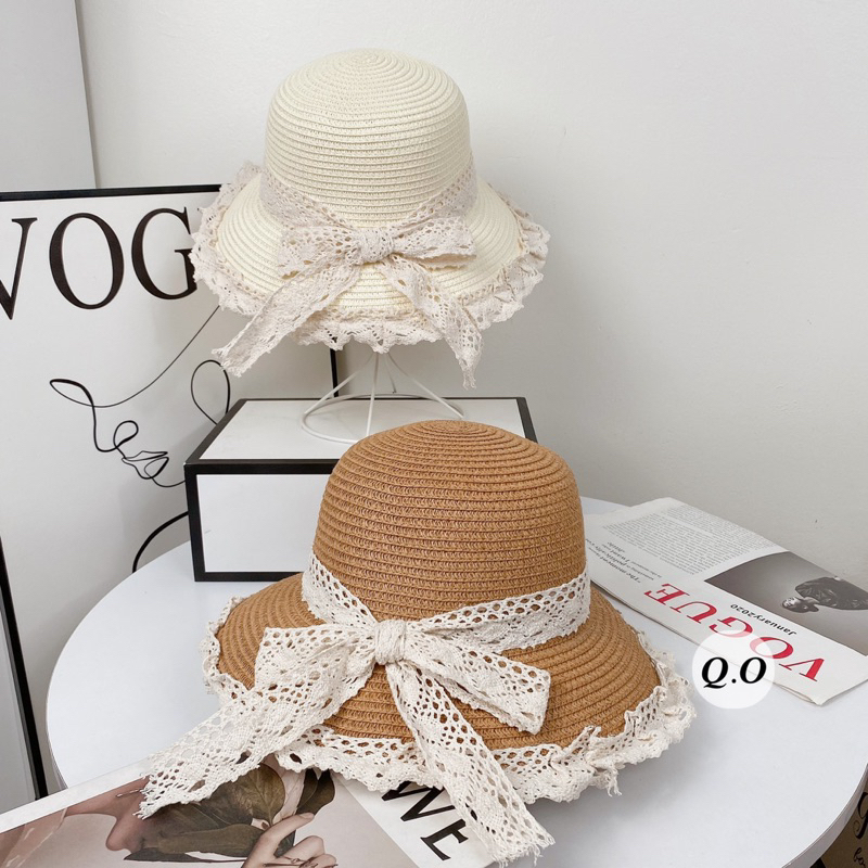 Mũ cói viền ren, nón cói viền ren đi chơi đi biển chụp ảnh siêu dễ thương cho bạn gái