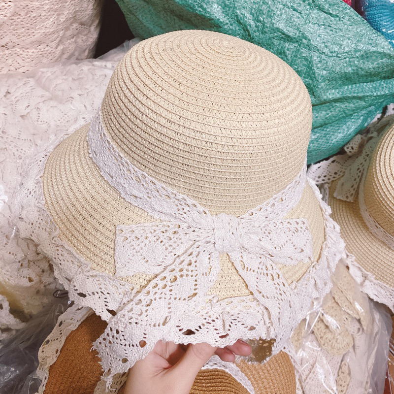 Mũ cói viền ren, nón cói viền ren đi chơi đi biển chụp ảnh siêu dễ thương cho bạn gái