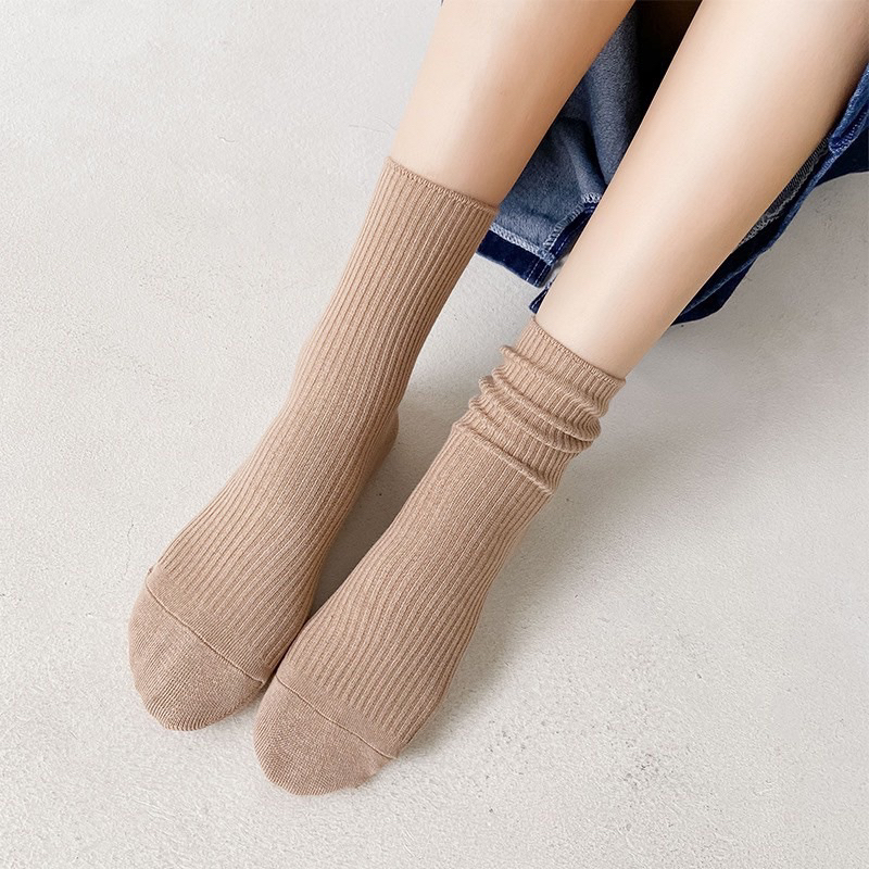 Tất vớ cổ gân trơn thóang cao nhiều màu phong cách basic Loli