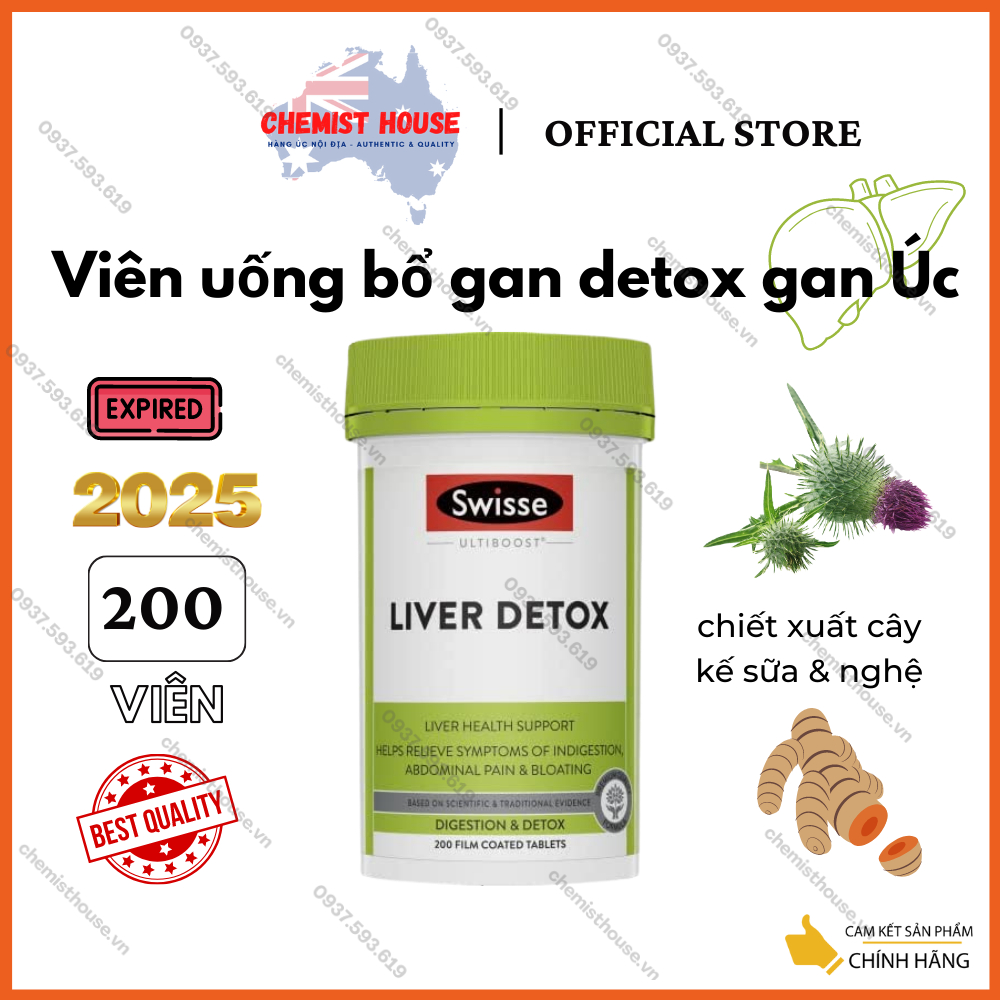 Viên uống hỗ trợ thải độc gan mát gan Úc - Swisse Ultiboost Liver Detox 60 120 200 viên có mã unique check code