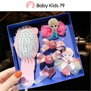 Kẹp tóc cho bé gái set phụ kiện tóc với lược chải tóc tĩnh điện họa tiết công chúa Anna Elsa độc đáo tiện dụng.