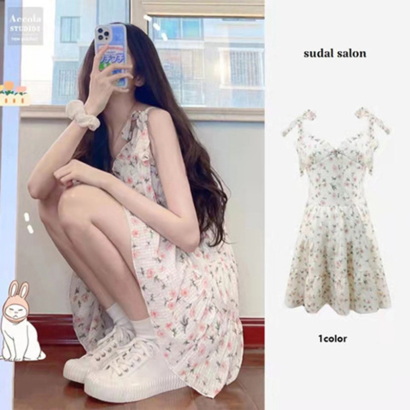 Đầm hoa hai dây cổ chữ V dáng ôm gợi cảm cho nữ