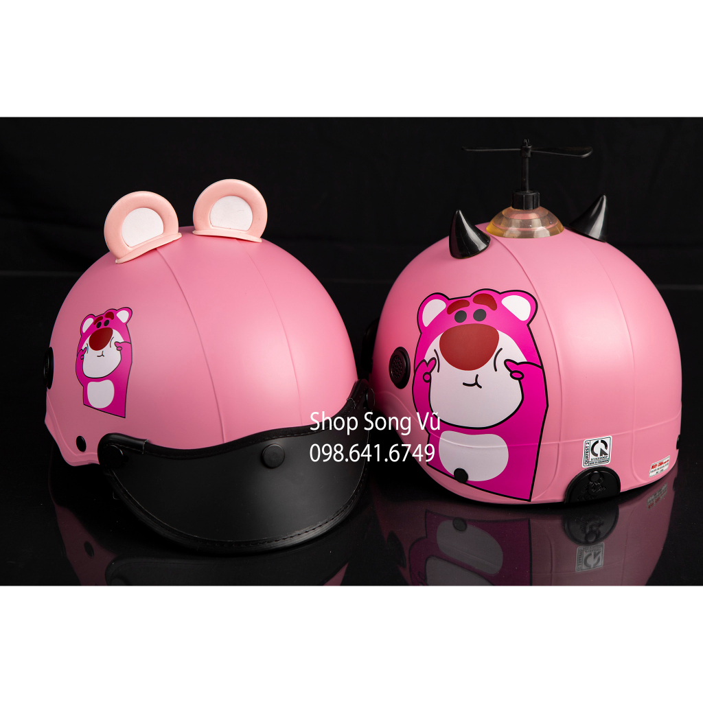 MŨ NÓN BẢO HIỂM GẤU DÂU HỒNG