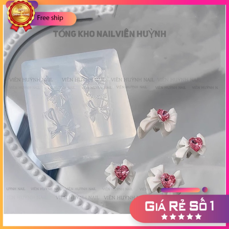 Khuôn nail silicon hình nơ - khuôn 4 nơ mã mới làm charm gắn móng