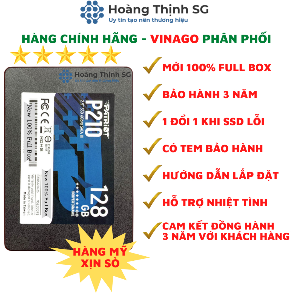 Ổ Cứng SSD 128GB, 256GB, 512GB PATRIOT P210 SATA 3 - 2.5INCH - New 100% - Bảo Hành 3 Năm Chính Hãng