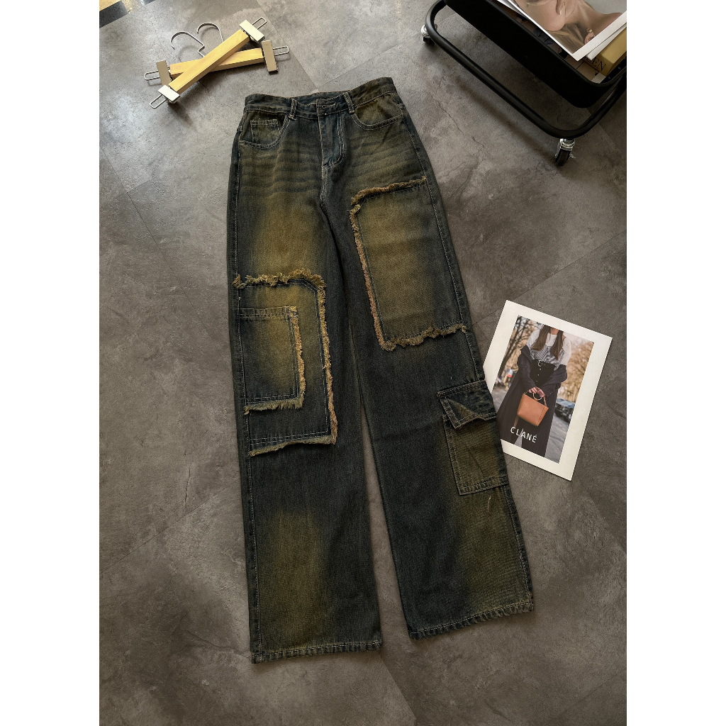 Jeans Túi Hộp Phối Tua Rua Màu Lạ Cá Tính