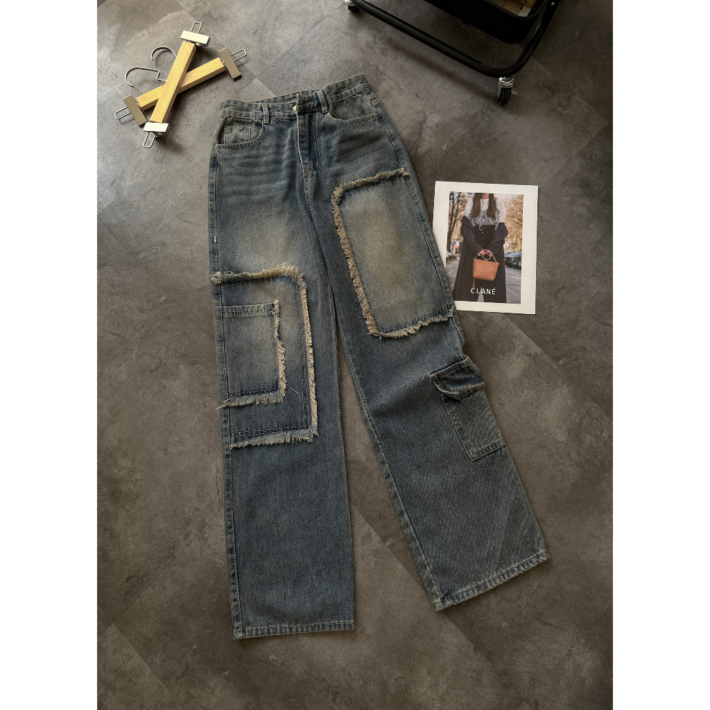 Jeans Túi Hộp Phối Tua Rua Màu Lạ Cá Tính