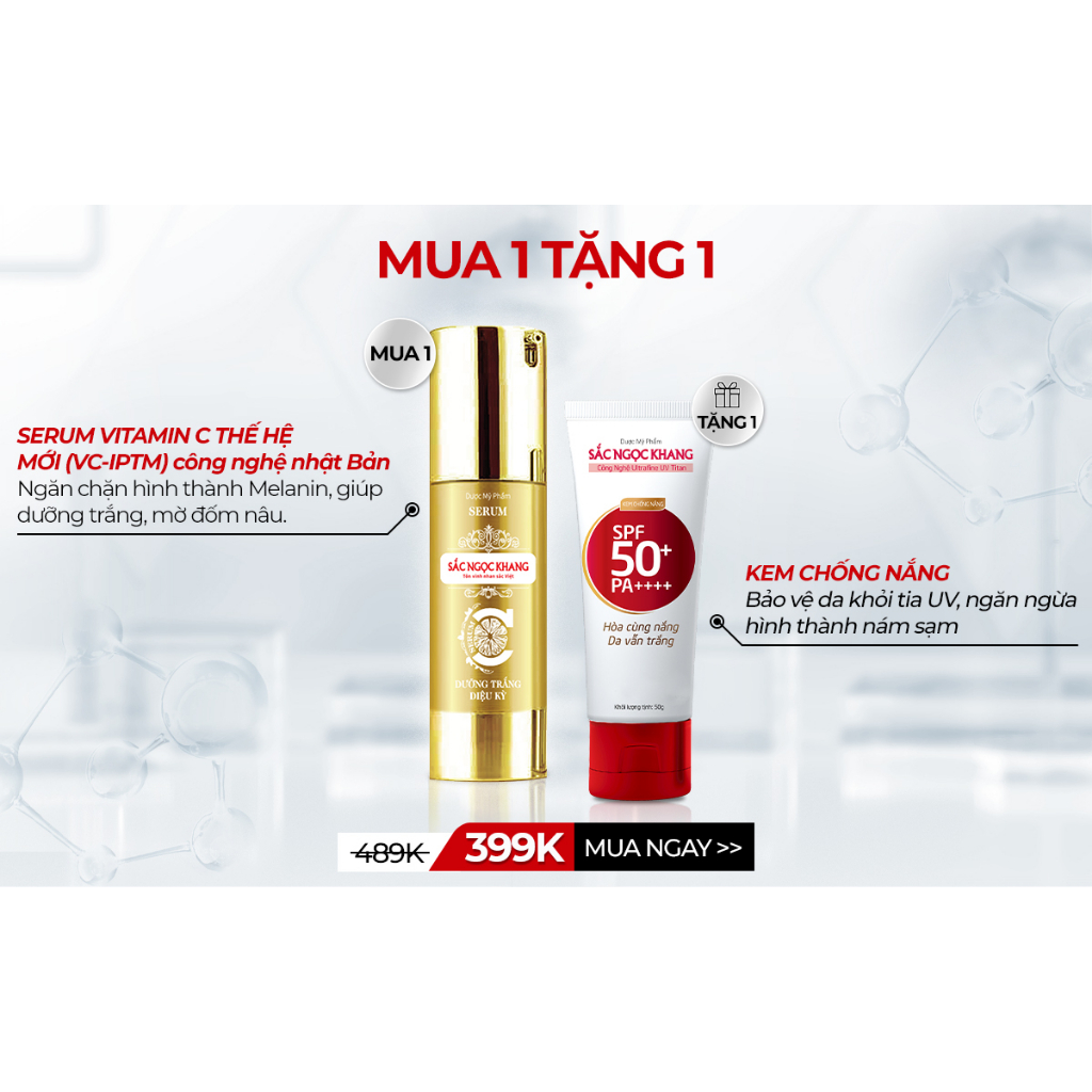 Serum Sắc Ngọc Khang _ Tinh chất dưỡng trắng mờ thâm nám từ Vitamin C thế hệ mới [chai 30ml] Tặng kèm kem chống nắng 50g