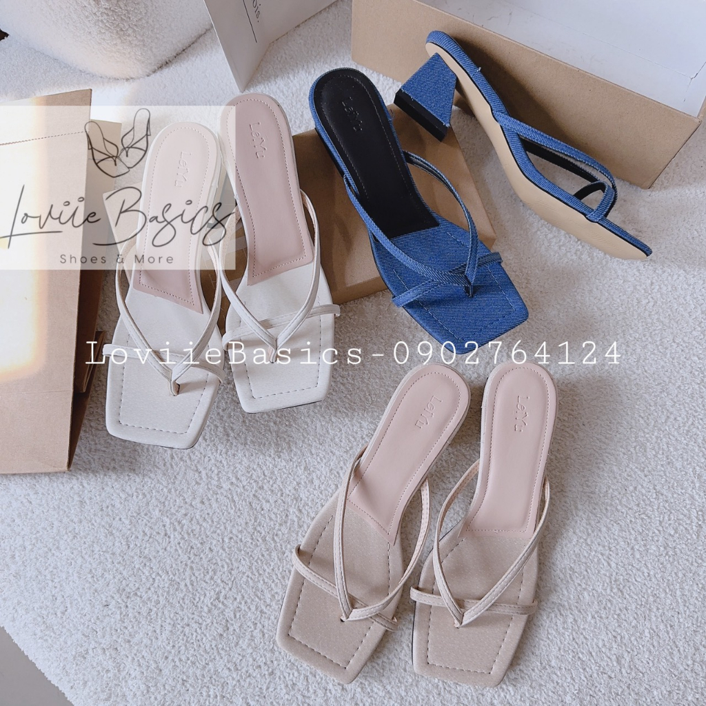 DÉP CAO GÓT LOVIIE BASICS - GUỐC NỮ QUAI NGANG KẸP PHONG CÁCH THỜI TRANG MŨI VUÔNG HIỆN ĐẠI D230532