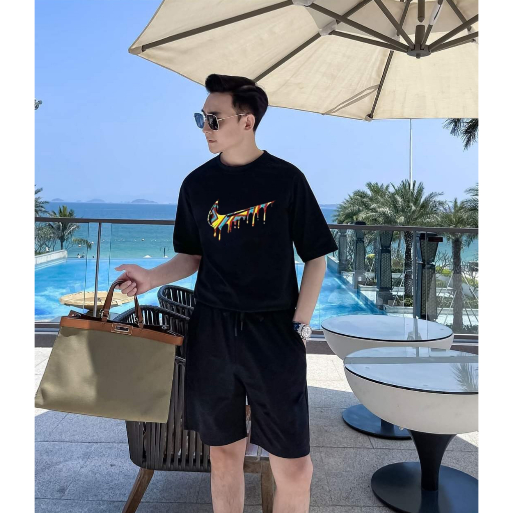 Bộ Thể Thao Nikke Hè LOGO Sơn Dầu Cá Tính, Chất Liệu Cotton Khô Mềm Mịn Thấm Hút Mồ Hôi Tốt