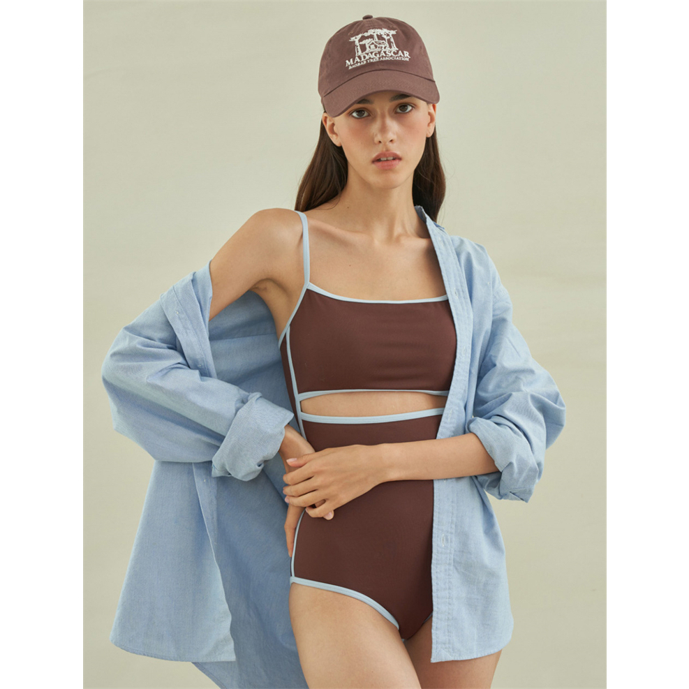 Bikini đồ bơi nữ 1 mảnh liền thân cut out phối 2 màu