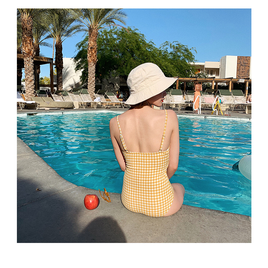 Bikini đồ bơi nữ 1 mảnh liền thânkẻ caro nơ ngực