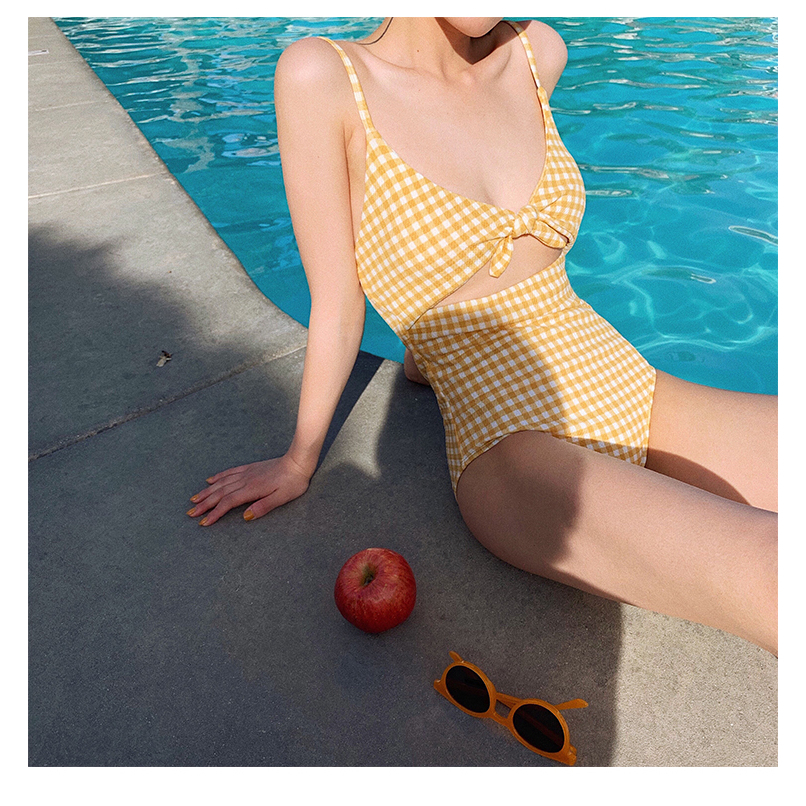 Bikini đồ bơi nữ 1 mảnh liền thânkẻ caro nơ ngực
