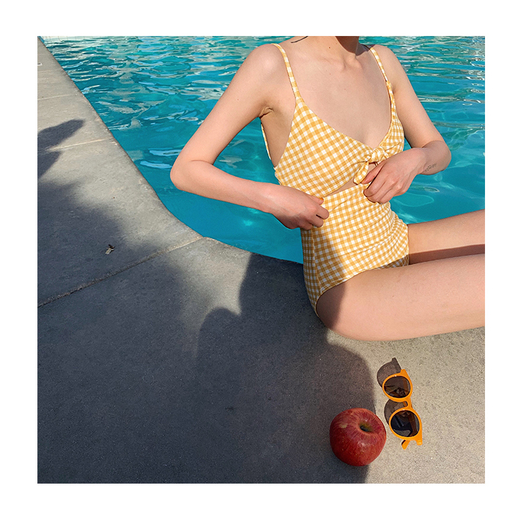 Bikini đồ bơi nữ 1 mảnh liền thânkẻ caro nơ ngực