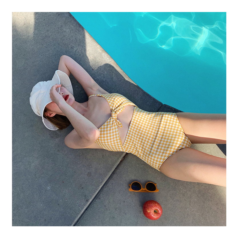 Bikini đồ bơi nữ 1 mảnh liền thânkẻ caro nơ ngực