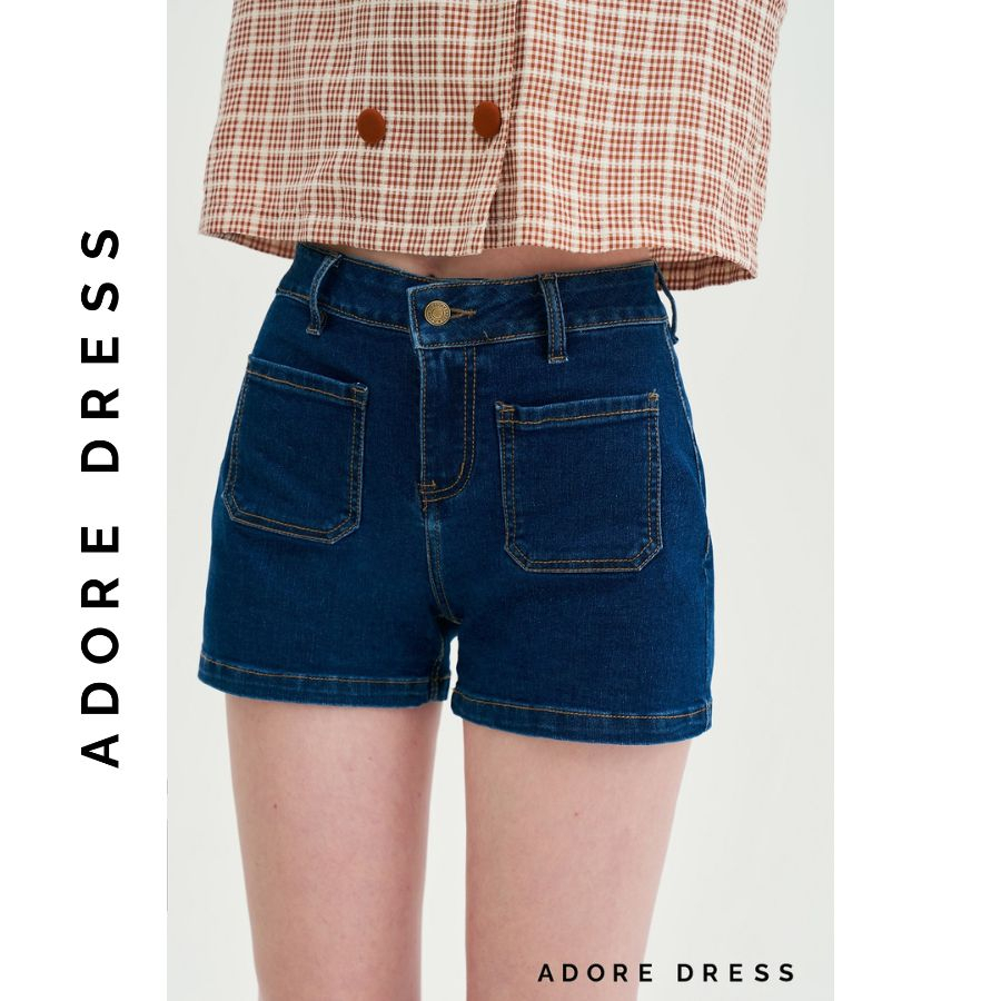 Quần đùi Shorts casual style denim trơn xanh chàm túi ốp 313SK4007 ADORE DRESS