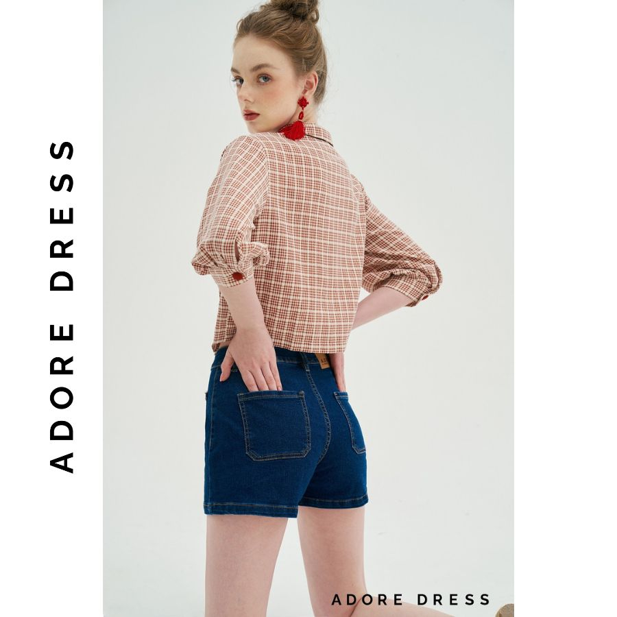 Quần đùi Shorts casual style denim trơn xanh chàm túi ốp 313SK4007 ADORE DRESS