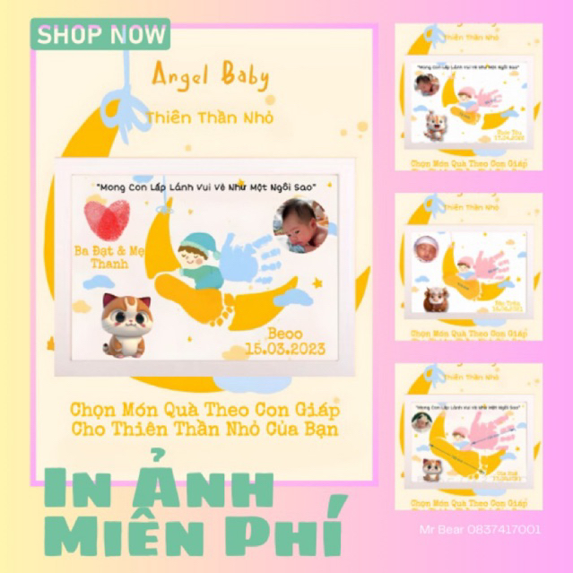 KHUNG ẢNH IN DẤU CHÂN TAY CHO BÉ TỪ SƠ SINH TỚI 9 TUỔI, QUÀ ĐẦY THÁNG, QUÀ THÔI NÔI, QUÀ SINH NHẬT