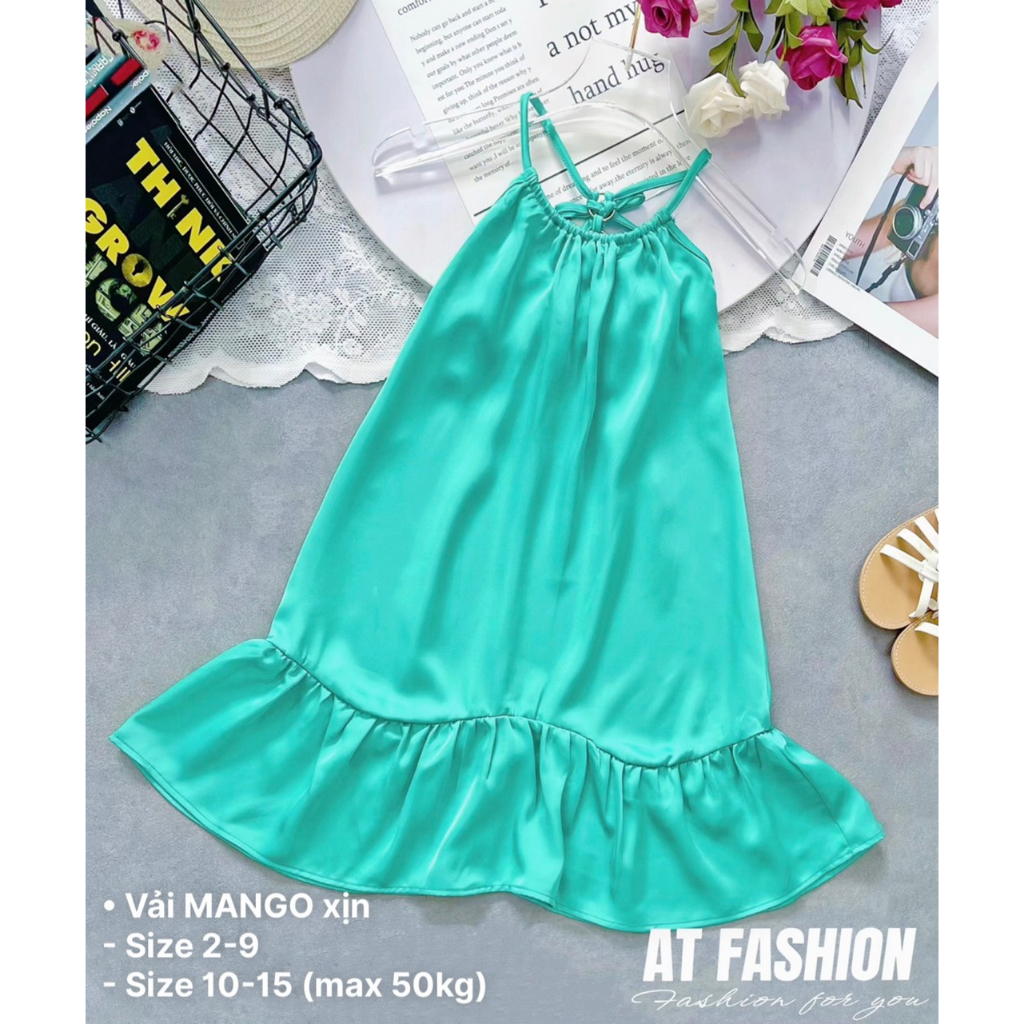 MCBB - 24-49 Kg Vải Mango Váy Cho Bé Gái Váy 2 Dây Cho Bé Gái Mùa Hè Váy Đi Biển Đầm Bé Gái Size Đại 2 Đến 18 Tuổi Nữ Bộ