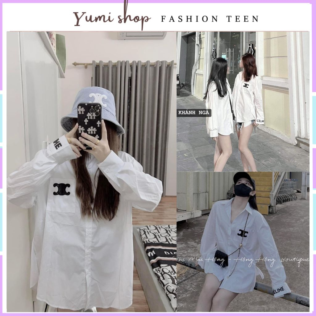 Áo sơ mi trắng nữ nam phối túi in logo hot hit 2023,sơ mi trắng cặp đôi chất thô mềm mát xịn sò.