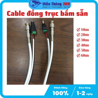 Dây camera cáp đồng trục liền nguồn rg59+2c đồng nguyên chất - đã bấm sẵn 2 đầu