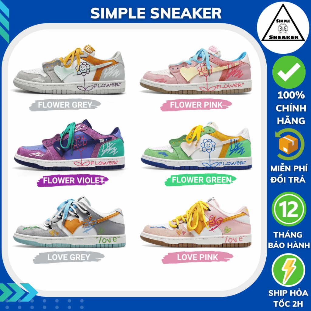 Giày Cat & Sofa Chính Hãng 💙SIMPLE SNEAKER💙 Giày Sneaker Cat Sofa Dunk Flower Xám Hồng Phong Cách Đường Phố AC254