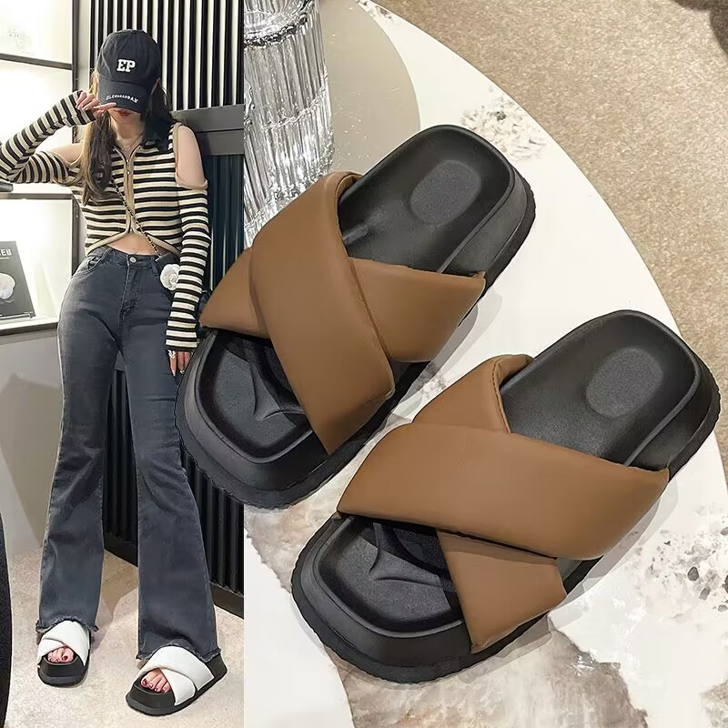 Dép đế cao nữ thắt lưng chéo đế dày thời trang tăng chiều cao