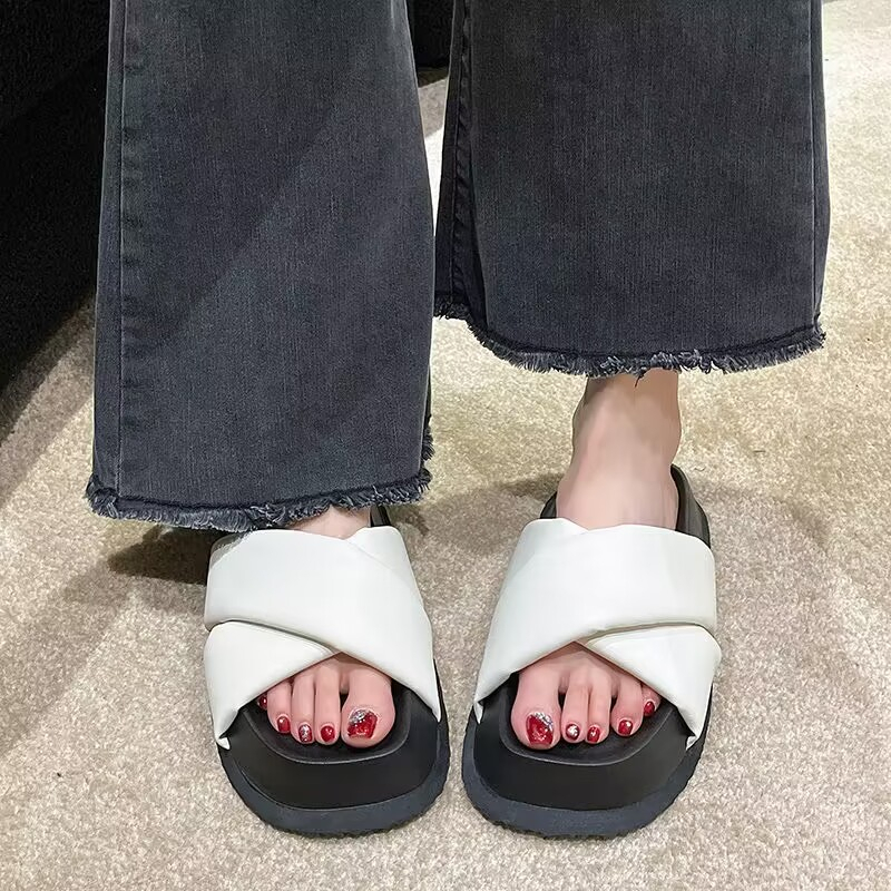 Dép đế cao nữ thắt lưng chéo đế dày thời trang tăng chiều cao