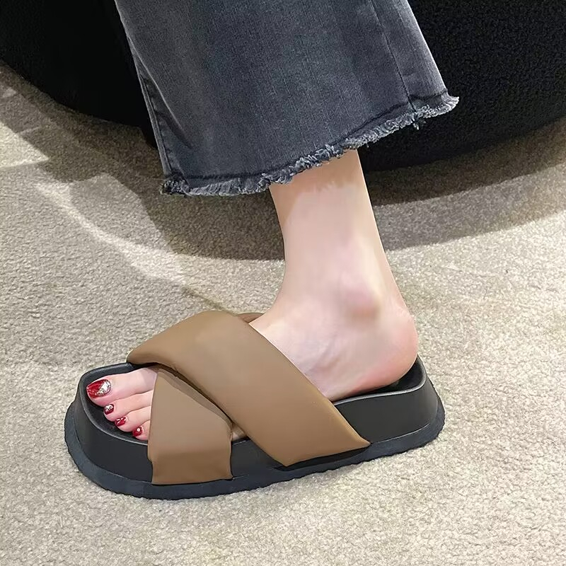 Dép đế cao nữ thắt lưng chéo đế dày thời trang tăng chiều cao