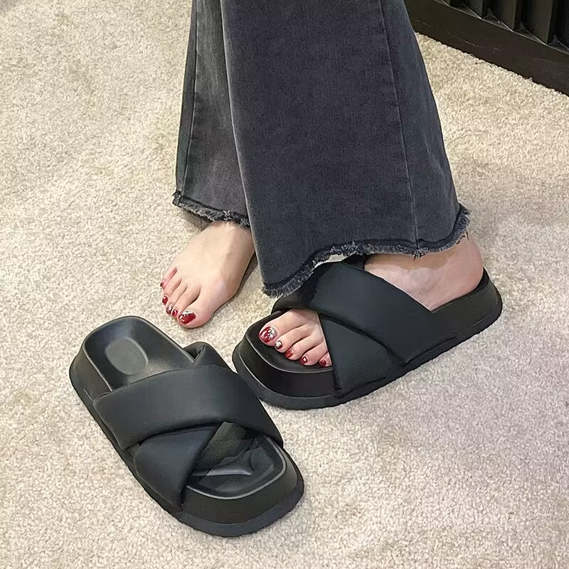 Dép đế cao nữ thắt lưng chéo đế dày thời trang tăng chiều cao