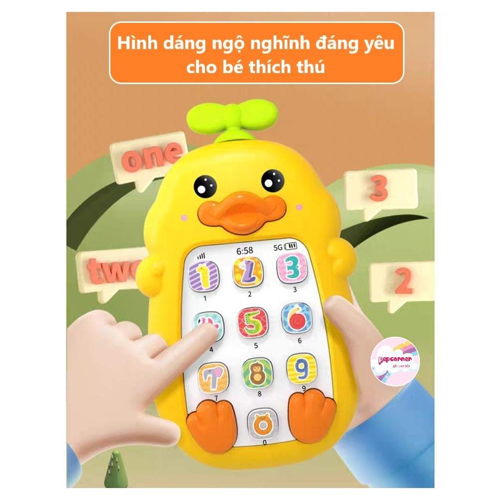 Đồ chơi điện thoại kèm pin phát nhạc cho bé phát tiếng nói rèn trí thông minh an toàn có dây đeo