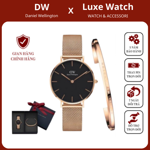 . Đồng Hồ Nữ Daniel Welington Classic Petite Melrose Black + vòng đeo tay DW Cuff xịn - Luxe Watch Official . .