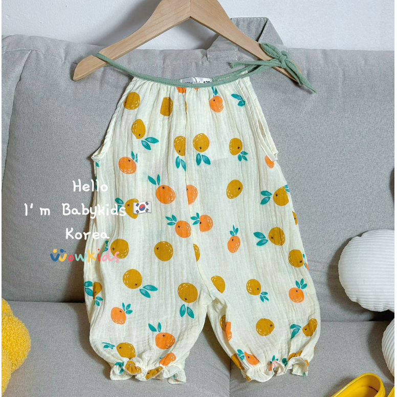 D02- Body Xô Muslin Quả Cam Kèm Tuban Cho Bé gái Từ 5-14kg