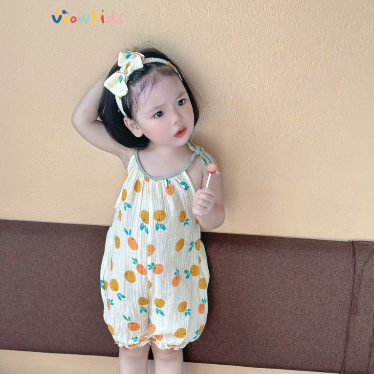 D02- Body Xô Muslin Quả Cam Kèm Tuban Cho Bé gái Từ 5-14kg