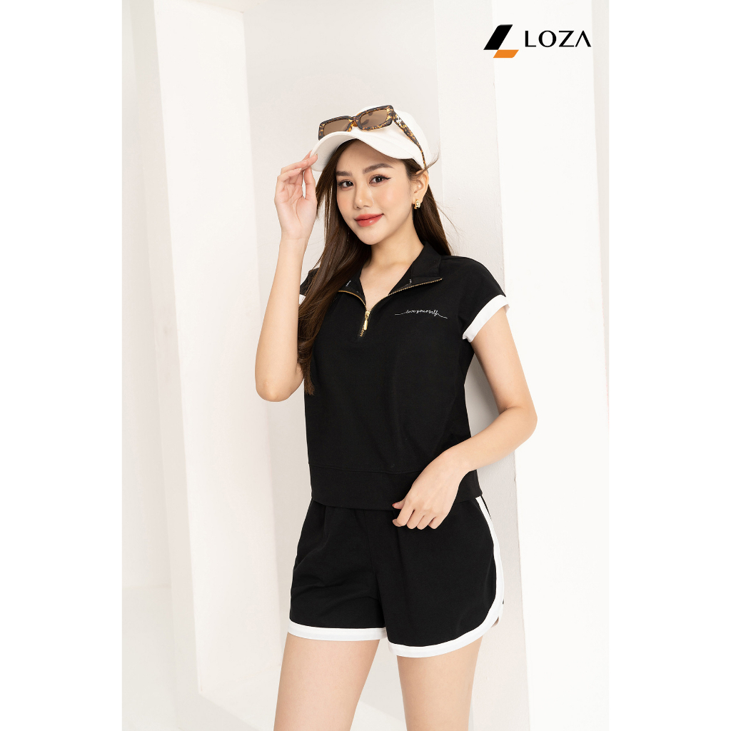 Set đồ nữ đi chơi - Bộ đồ nữ màu đen in chữ "Love yourself" - LOZA LB303233