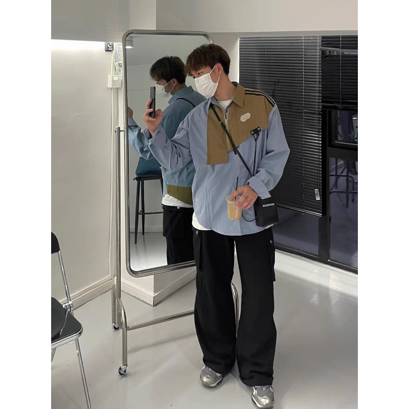 Áo Sơ Mi Dài Tay Kiểu Dáng Unisex Phối Hoạ Tiết Cao Cấp