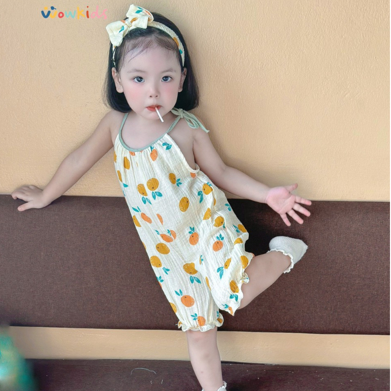 D02- Body Xô Muslin Quả Cam Kèm Tuban Cho Bé gái Từ 5-14kg