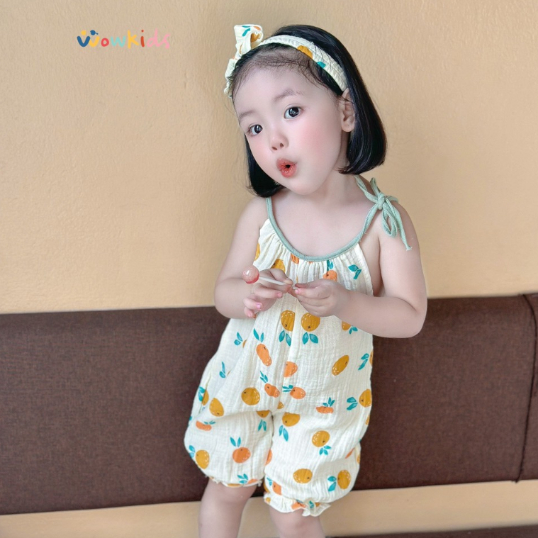 D02- Body Xô Muslin Quả Cam Kèm Tuban Cho Bé gái Từ 5-14kg