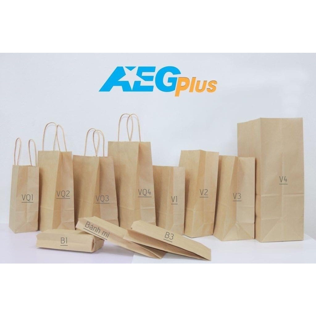 Túi giấy KRAFT Nhật nâu trơn có quai đáy vuông nhiều kích thước, túi giấy xi măng, túi giấy đựng quà tặng, túi quai