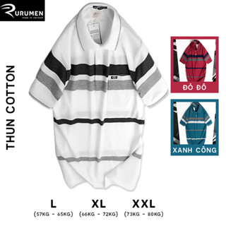 Áo Thun Polo Trung Niên Nam Cổ Bẻ Có Túi Phối Kẻ Sọc RURUMEN Áo Phông Sọc Ngang Cotton