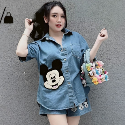 Set bộ bò giấy họa tiết chú chuột dễ thương mặt thêu đáp nổi thời trang xinh xắn hot hit dành cho các nàng basic