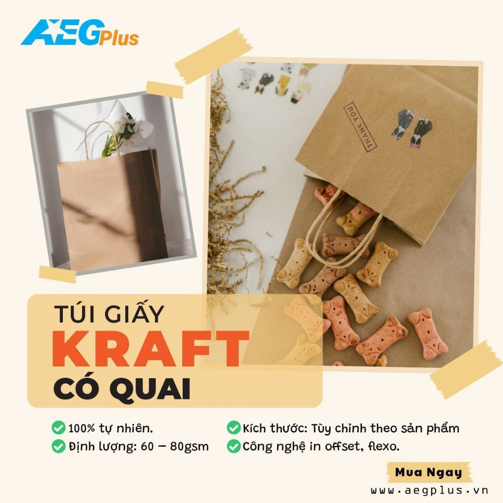 Túi giấy KRAFT Nhật nâu trơn có quai đáy vuông nhiều kích thước, túi giấy xi măng, túi giấy đựng quà tặng, túi quai