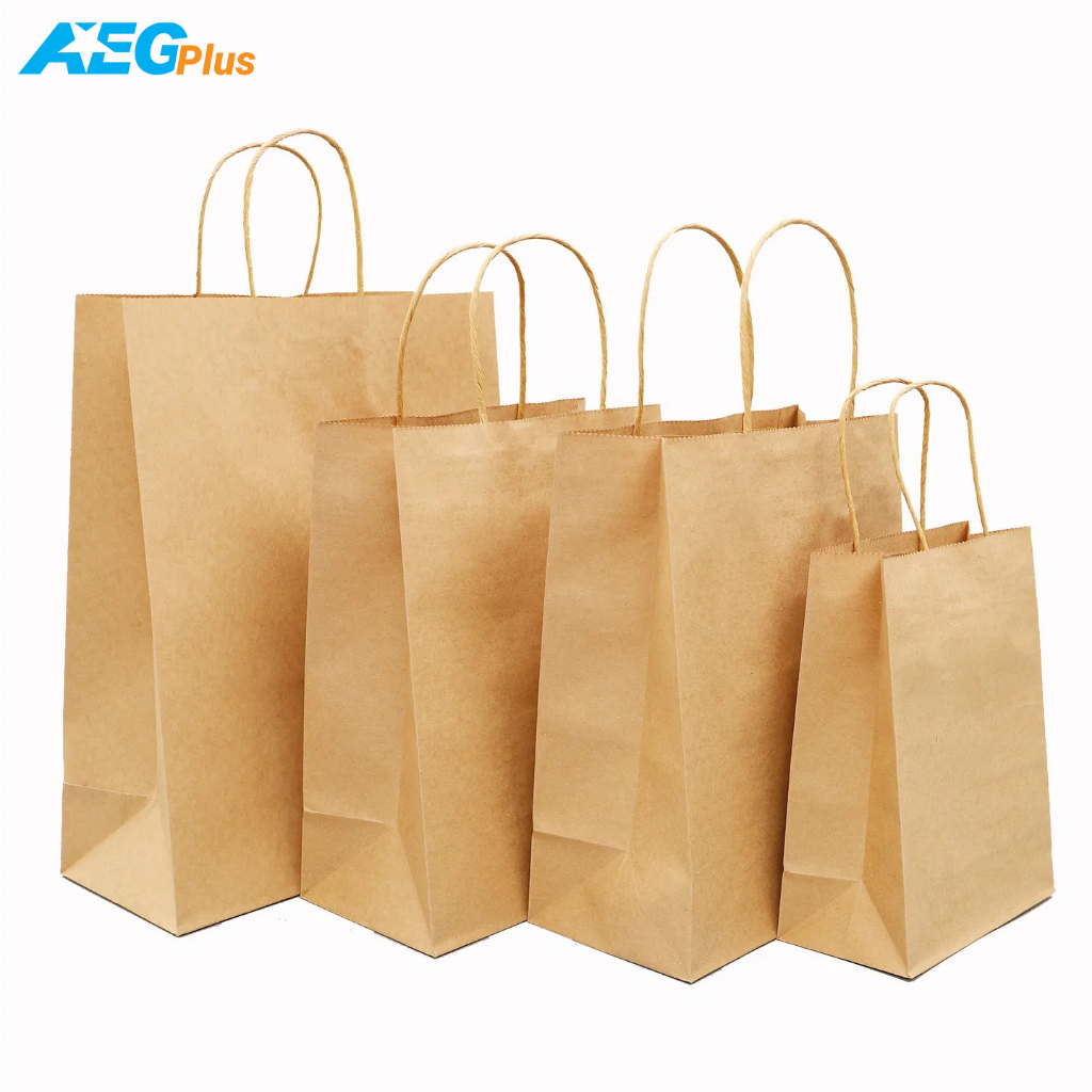Túi giấy KRAFT Nhật nâu trơn có quai đáy vuông nhiều kích thước, túi giấy xi măng -[AEGPlus]