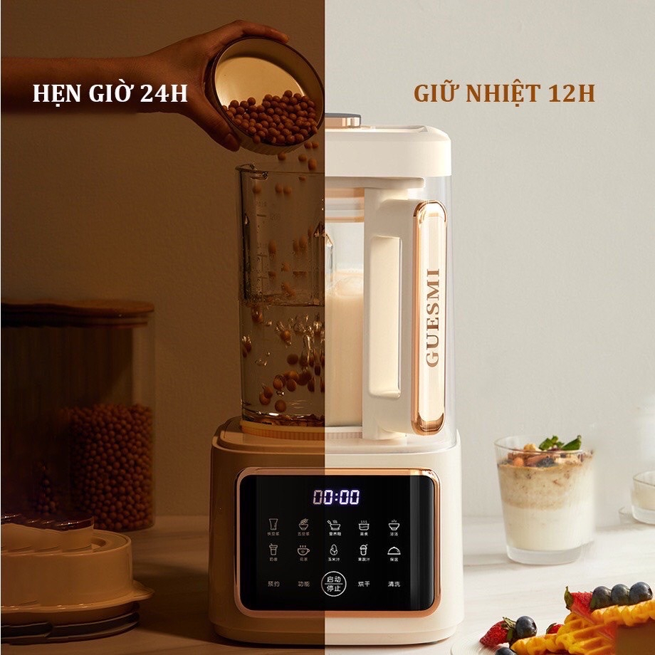 Máy xay sữa hạt chống ồn Guesmi cao cấp - Máy xay nấu đa năng làm sữa hạt, nấu cháo, súp - máy làm sữa hạt