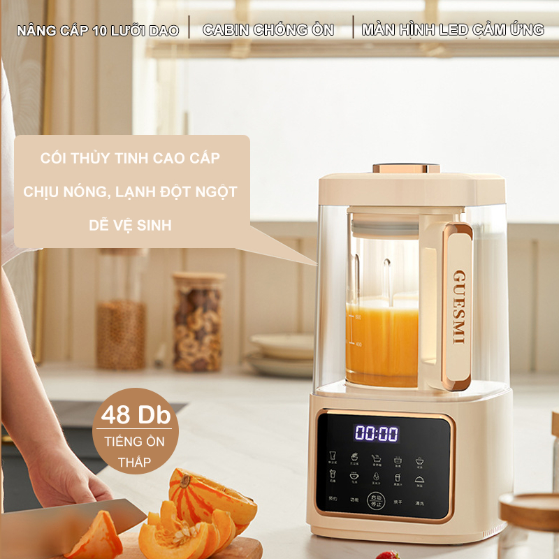 Máy xay sữa hạt chống ồn Guesmi cao cấp - Máy xay nấu đa năng làm sữa hạt, nấu cháo, súp - máy làm sữa hạt