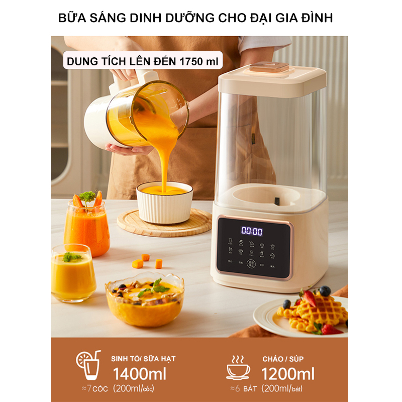 Máy xay sữa hạt chống ồn Guesmi cao cấp - Máy xay nấu đa năng làm sữa hạt, nấu cháo, súp - máy làm sữa hạt