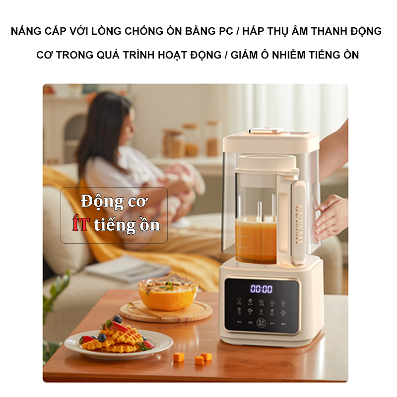 Máy xay sữa hạt chống ồn Guesmi cao cấp - Máy xay nấu đa năng làm sữa hạt, nấu cháo, súp - máy làm sữa hạt