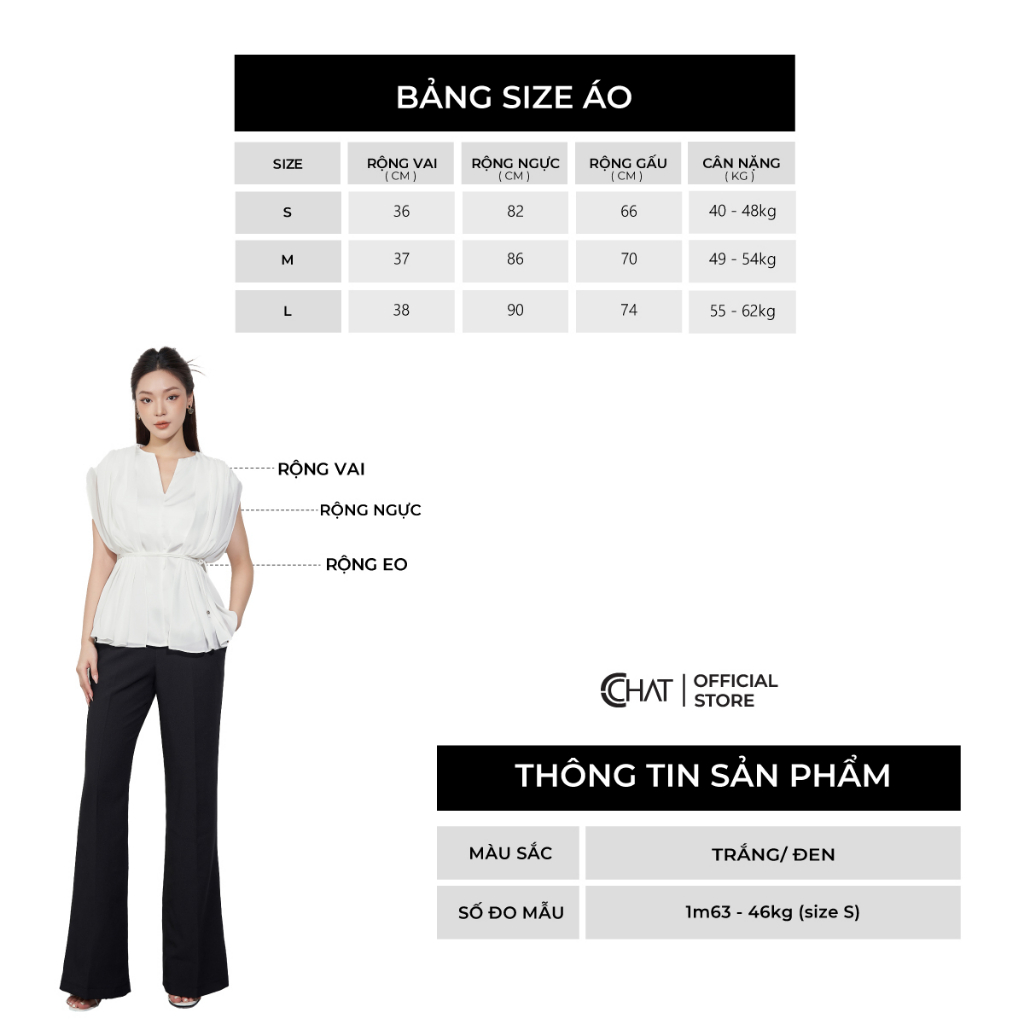 Áo Kiểu Nữ 𝐂𝐂𝐇𝐀𝐓 Chờm Vai Phối Voan Chất Lụa Cao Cấp Mềm Mịn 53ASL8001OT