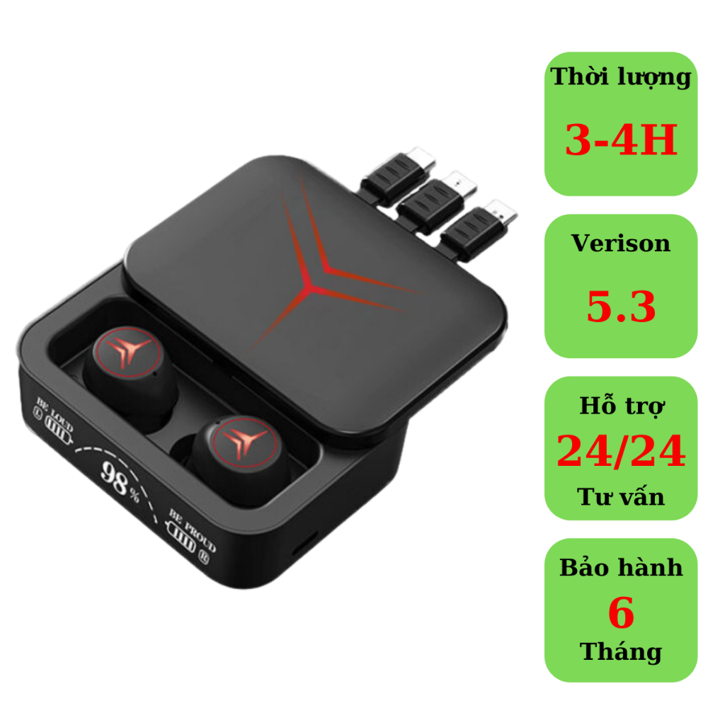Tai Nghe Bluetooth M88 Plus Cảm Ứng Thông Minh Chống Ồn Tốt Bass Mạnh Pin 1200mah