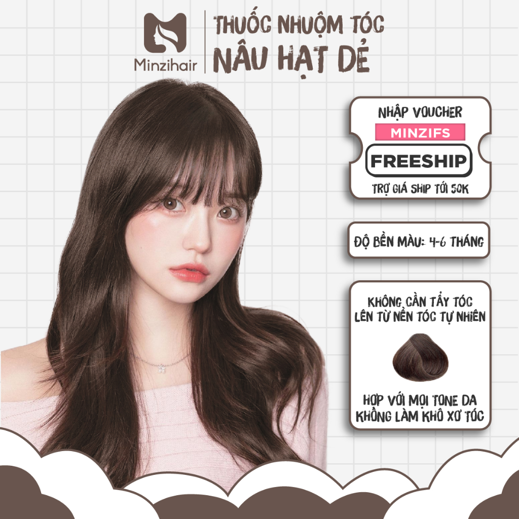 Thuốc Nhuộm Tóc Màu Nâu Hạt Dẻ - Lên Từ Nền Đen Không Cần Tẩy Tóc - Minzihair, Minzihair HN